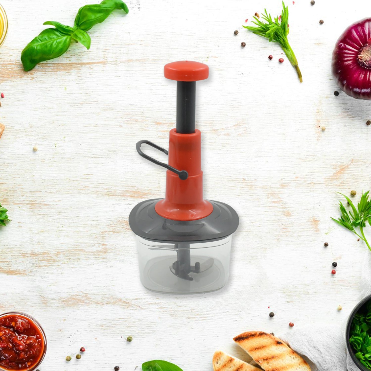 5790 Manual Press Fruit & Vegetable Chopper, with 3 Stainless Steel Blades, Anti-Slip Base, and Locking System, Cutting Chopper For Kitchen (650 ML) 5790 Manual Press Fruit & Vegetable Chopper, with 3 Stainless Steel Blades, Anti-Slip Base, and Locking System, Cutting Chopper For Kitchen (650 ML)